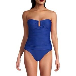 DKNY Bandeau Ruched One Piece Swimsuit removable straps Mediterranean NWT XXL